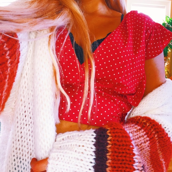 Free People Tops - Free People Cherry Red Polka Dot Crop Top